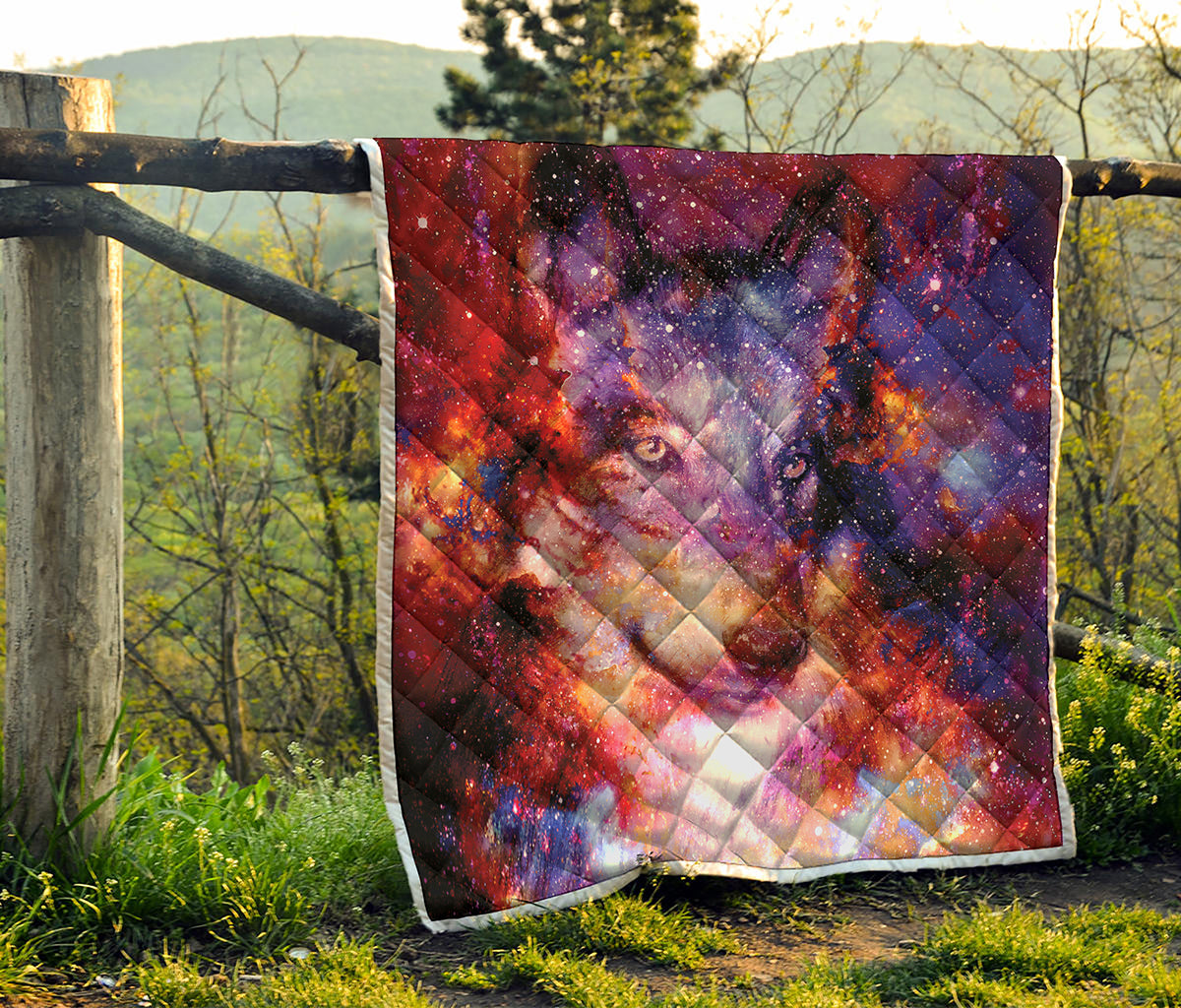 Galaxy Wolf Portrait Print Quilt