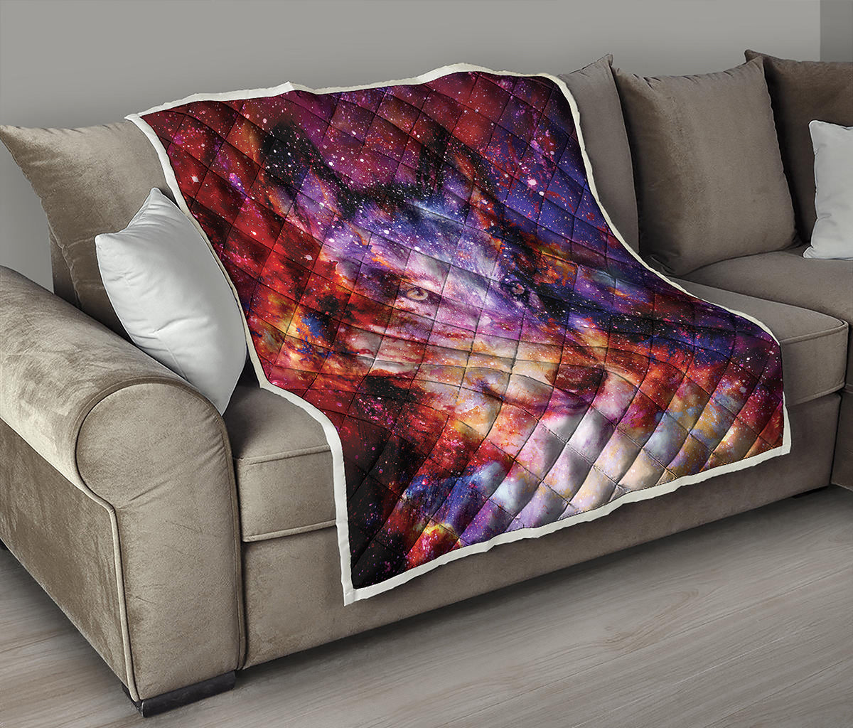Galaxy Wolf Portrait Print Quilt