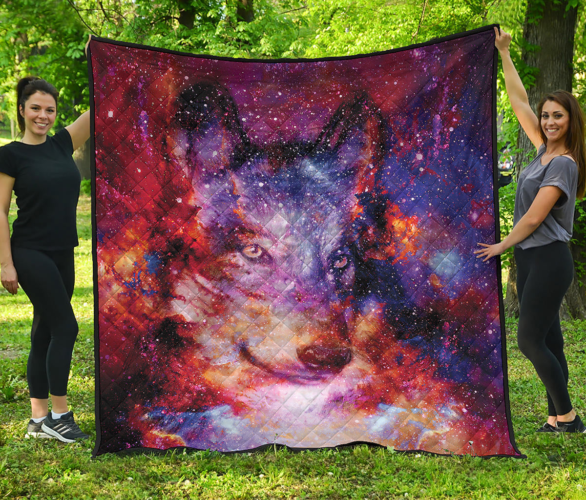 Galaxy Wolf Portrait Print Quilt