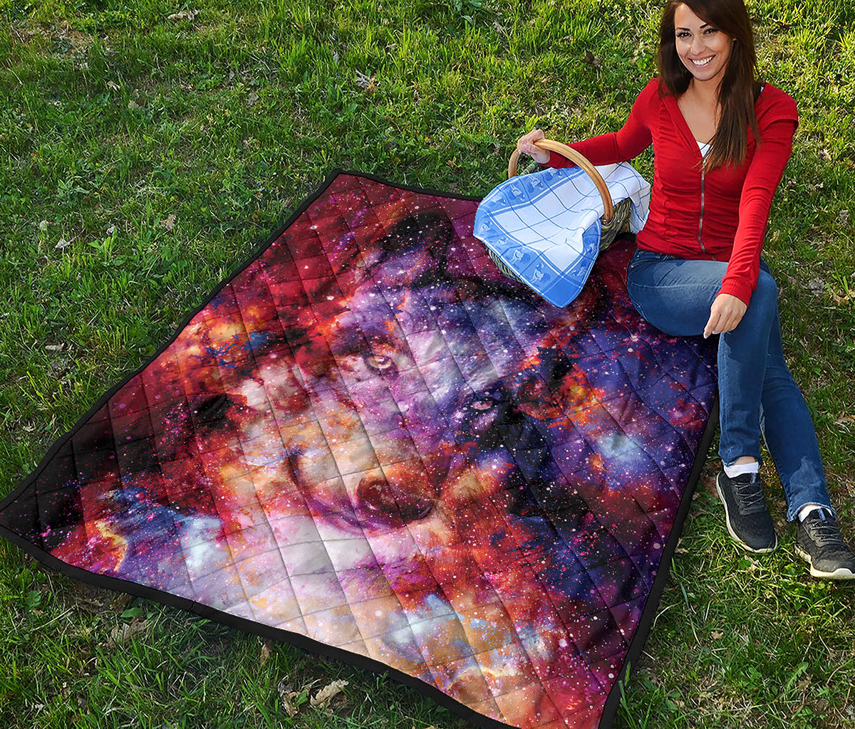 Galaxy Wolf Portrait Print Quilt