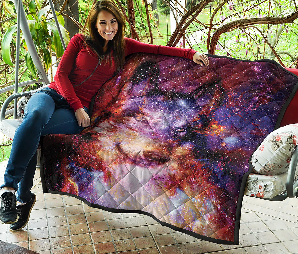 Galaxy Wolf Portrait Print Quilt