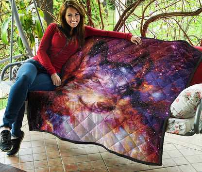Galaxy Wolf Portrait Print Quilt