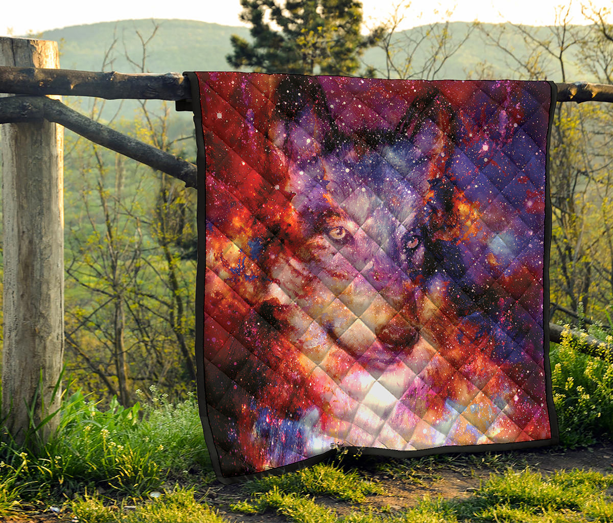 Galaxy Wolf Portrait Print Quilt