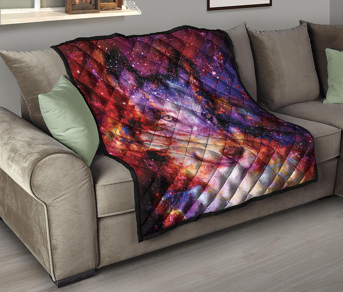 Galaxy Wolf Portrait Print Quilt