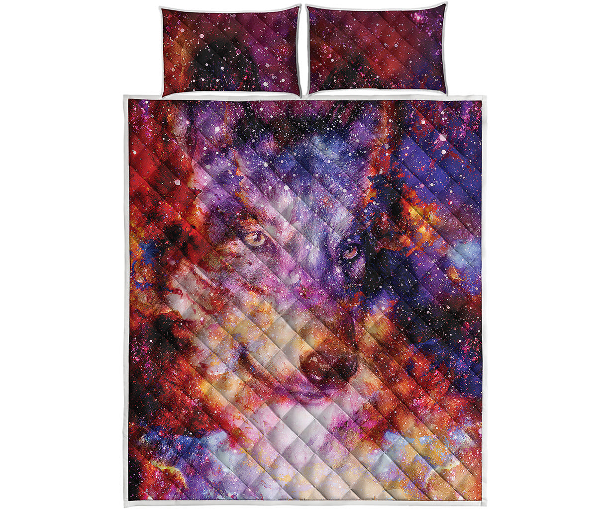 Galaxy Wolf Portrait Print Quilt Bed Set