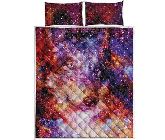 Galaxy Wolf Portrait Print Quilt Bed Set