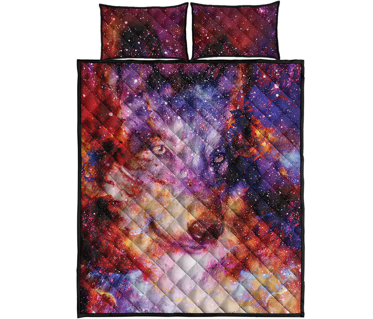 Galaxy Wolf Portrait Print Quilt Bed Set