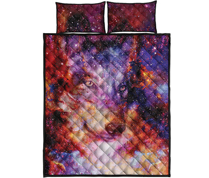 Galaxy Wolf Portrait Print Quilt Bed Set