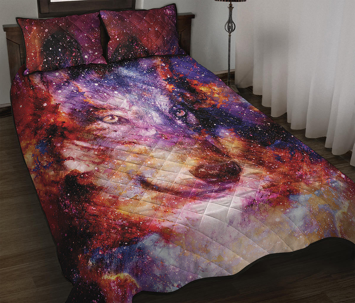 Galaxy Wolf Portrait Print Quilt Bed Set