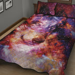 Galaxy Wolf Portrait Print Quilt Bed Set