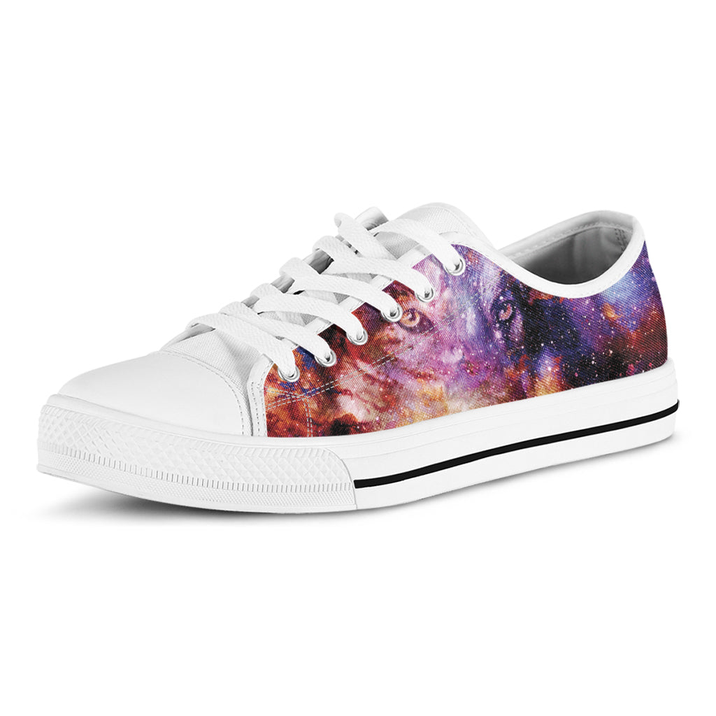 Galaxy Wolf Portrait Print White Low Top Shoes