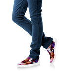 Galaxy Wolf Portrait Print White Slip On Shoes