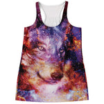 Galaxy Wolf Portrait Print Women's Racerback Tank Top