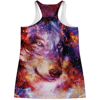 Galaxy Wolf Portrait Print Women's Racerback Tank Top