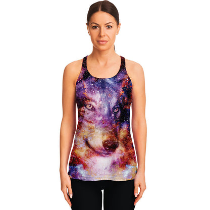 Galaxy Wolf Portrait Print Women's Racerback Tank Top