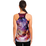 Galaxy Wolf Portrait Print Women's Racerback Tank Top