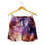 Galaxy Wolf Portrait Print Women's Shorts