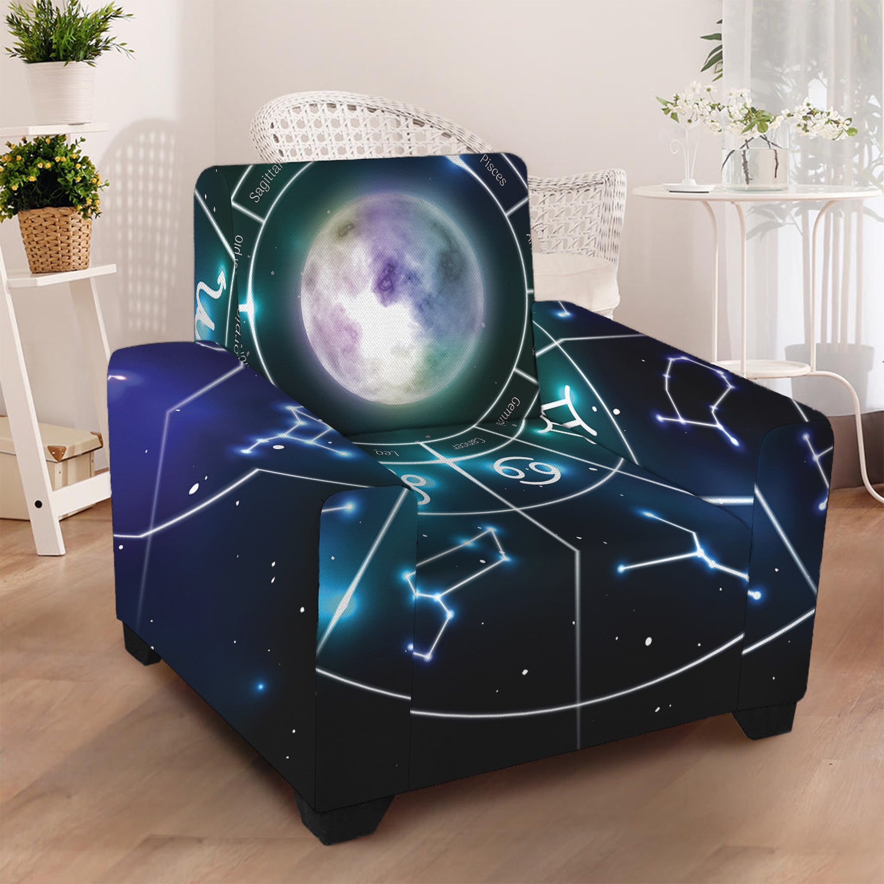 Galaxy Zodiac Wheel Print Armchair Slipcover