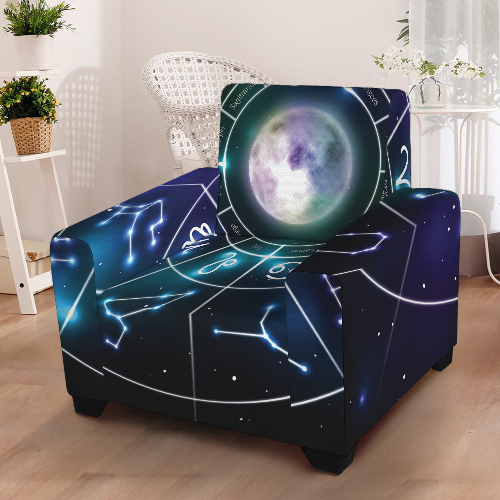 Galaxy Zodiac Wheel Print Armchair Slipcover