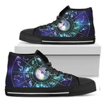 Galaxy Zodiac Wheel Print Black High Top Shoes