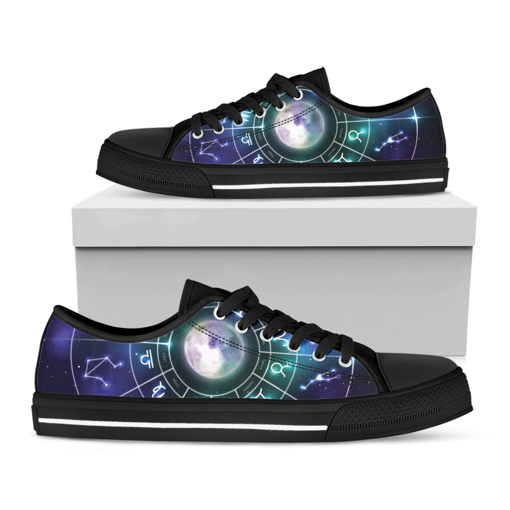 Galaxy Zodiac Wheel Print Black Low Top Shoes 