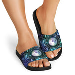 Galaxy Zodiac Wheel Print Black Slide Sandals