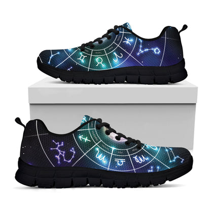 Galaxy Zodiac Wheel Print Black Sneakers