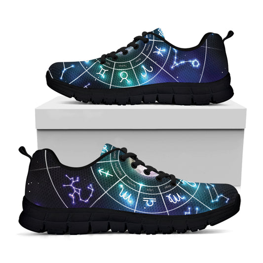 Galaxy Zodiac Wheel Print Black Sneakers