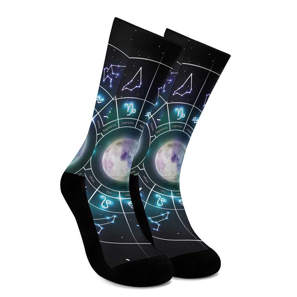 Galaxy Zodiac Wheel Print Crew Socks