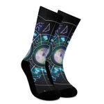Galaxy Zodiac Wheel Print Crew Socks