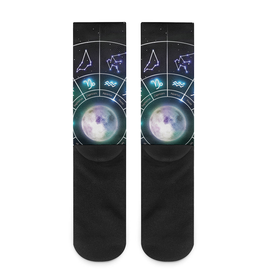Galaxy Zodiac Wheel Print Crew Socks