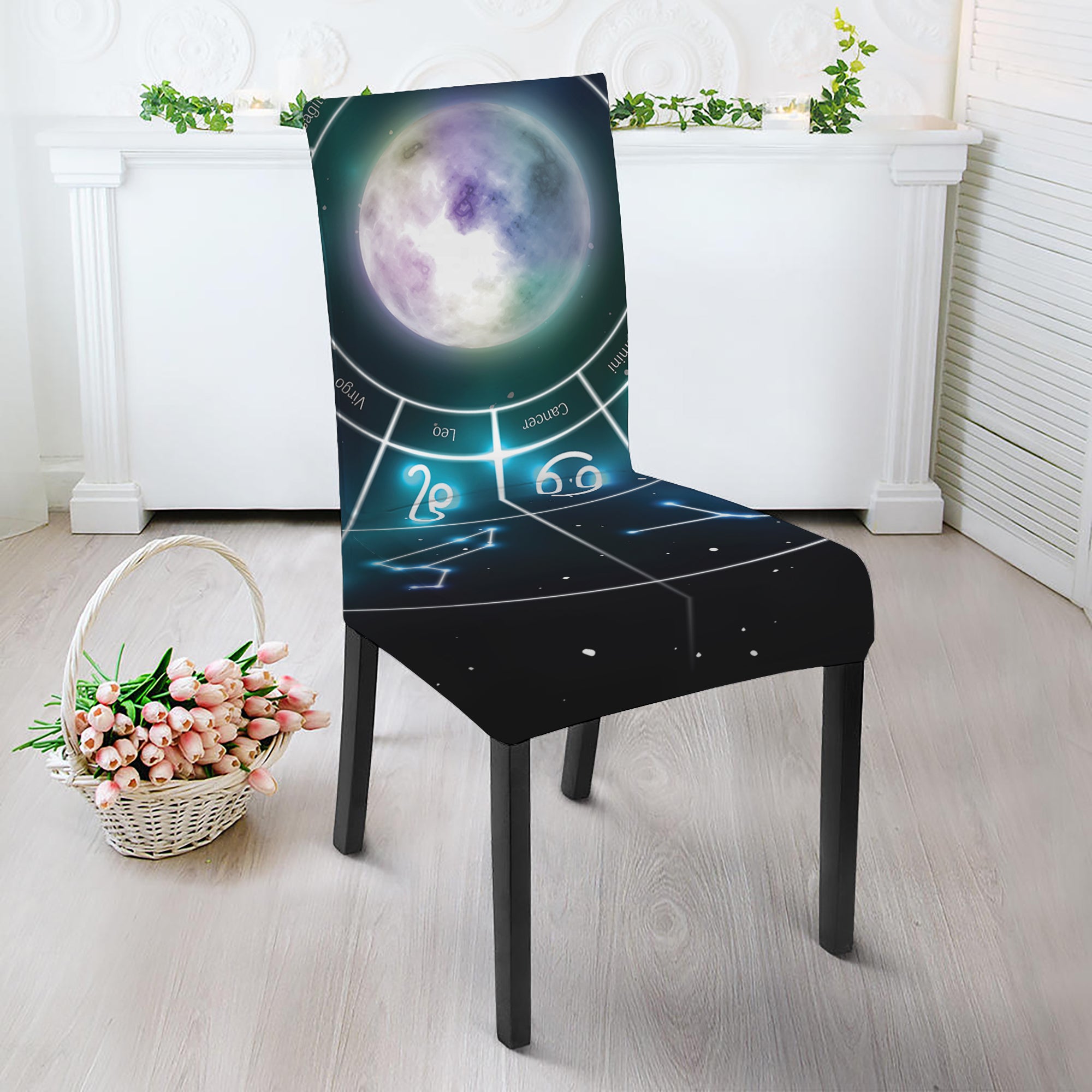 Galaxy Zodiac Wheel Print Dining Chair Slipcover