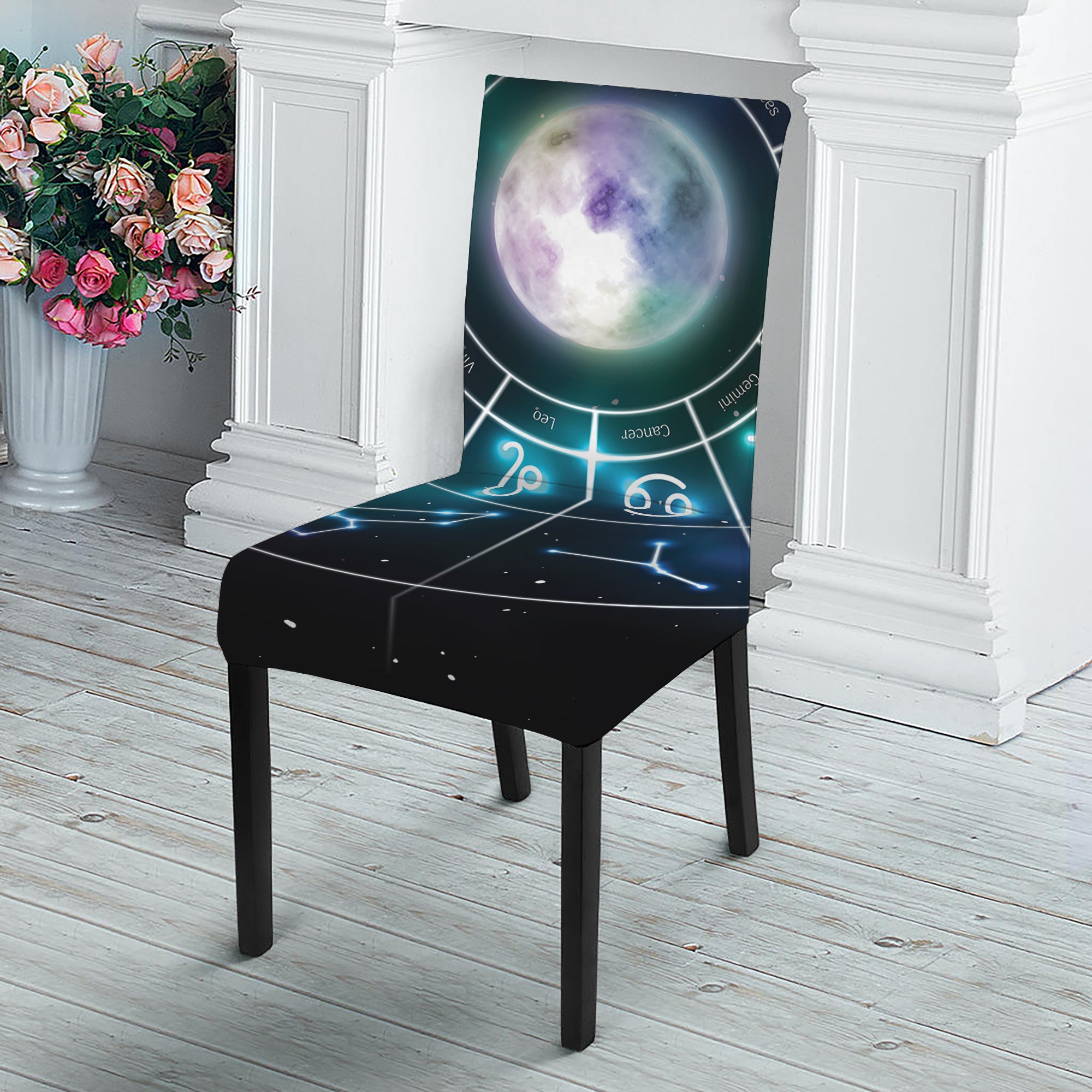 Galaxy Zodiac Wheel Print Dining Chair Slipcover