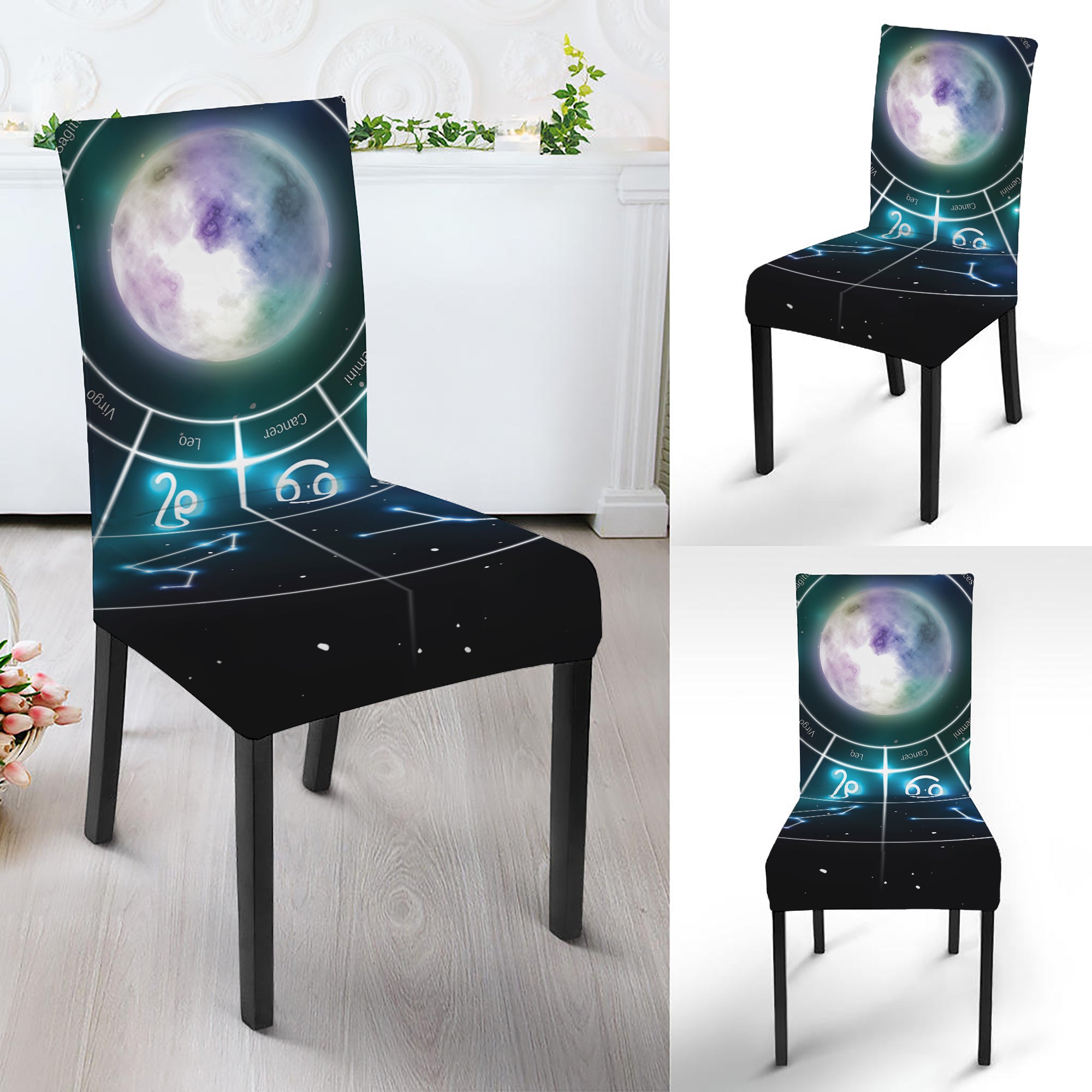 Galaxy Zodiac Wheel Print Dining Chair Slipcover