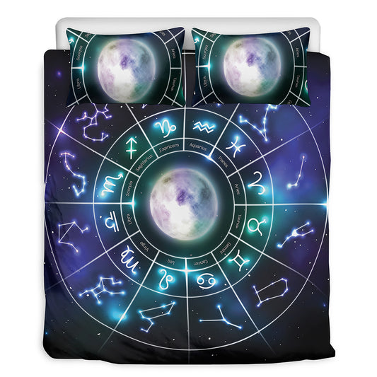 Galaxy Zodiac Wheel Print Duvet Cover Bedding Set