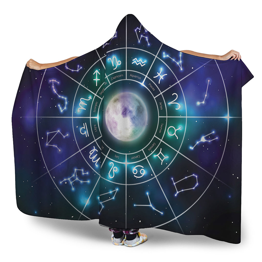 Galaxy Zodiac Wheel Print Hooded Blanket