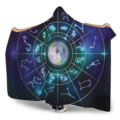 Galaxy Zodiac Wheel Print Hooded Blanket