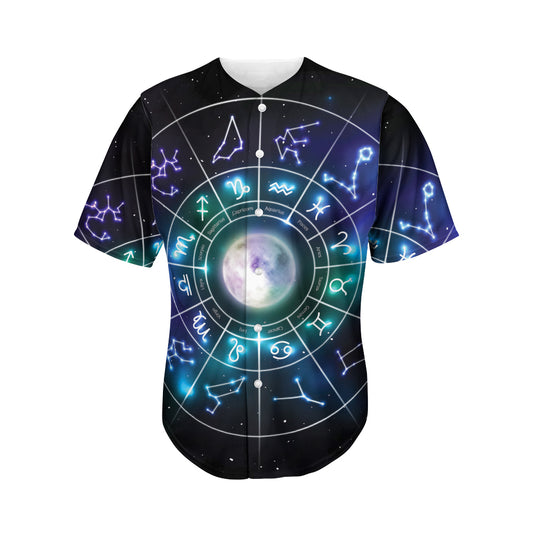 Galaxy Zodiac Wheel Print Men's Baseball Jersey