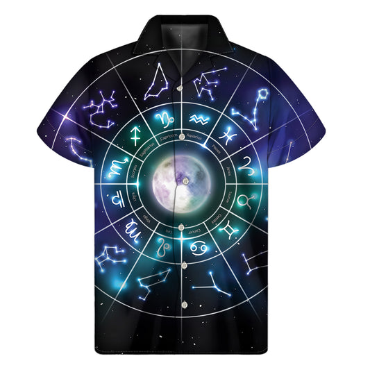 Galaxy Zodiac Wheel Print Men's Short Sleeve Shirt