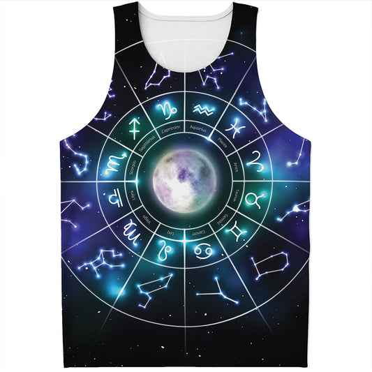 Galaxy Zodiac Wheel Print Men's Tank Top