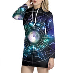 Galaxy Zodiac Wheel Print Pullover Hoodie Dress