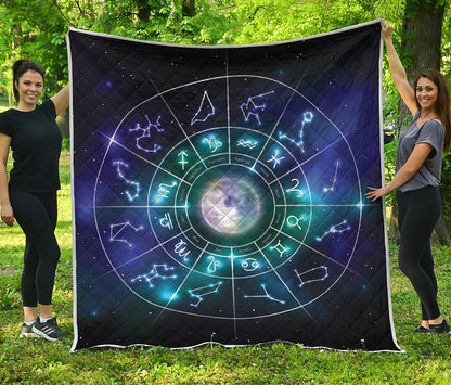 Galaxy Zodiac Wheel Print Quilt