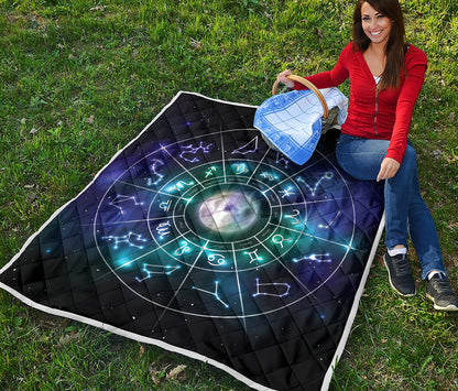 Galaxy Zodiac Wheel Print Quilt