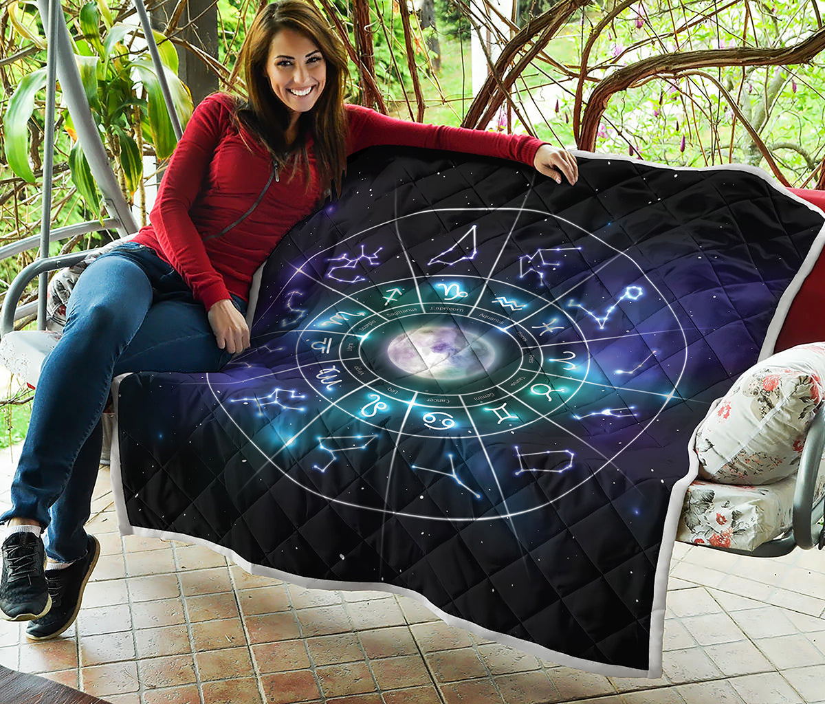 Galaxy Zodiac Wheel Print Quilt