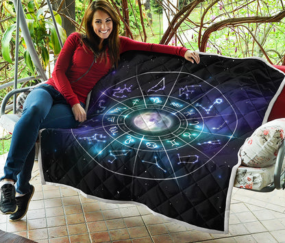 Galaxy Zodiac Wheel Print Quilt
