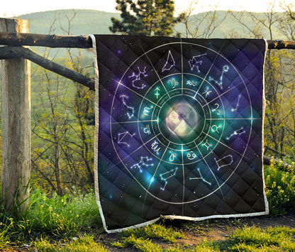 Galaxy Zodiac Wheel Print Quilt