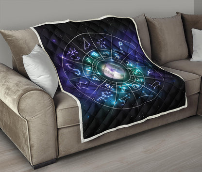 Galaxy Zodiac Wheel Print Quilt