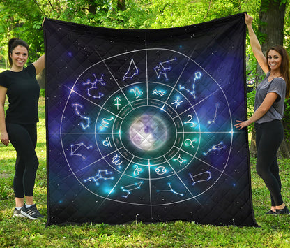 Galaxy Zodiac Wheel Print Quilt
