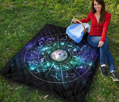 Galaxy Zodiac Wheel Print Quilt