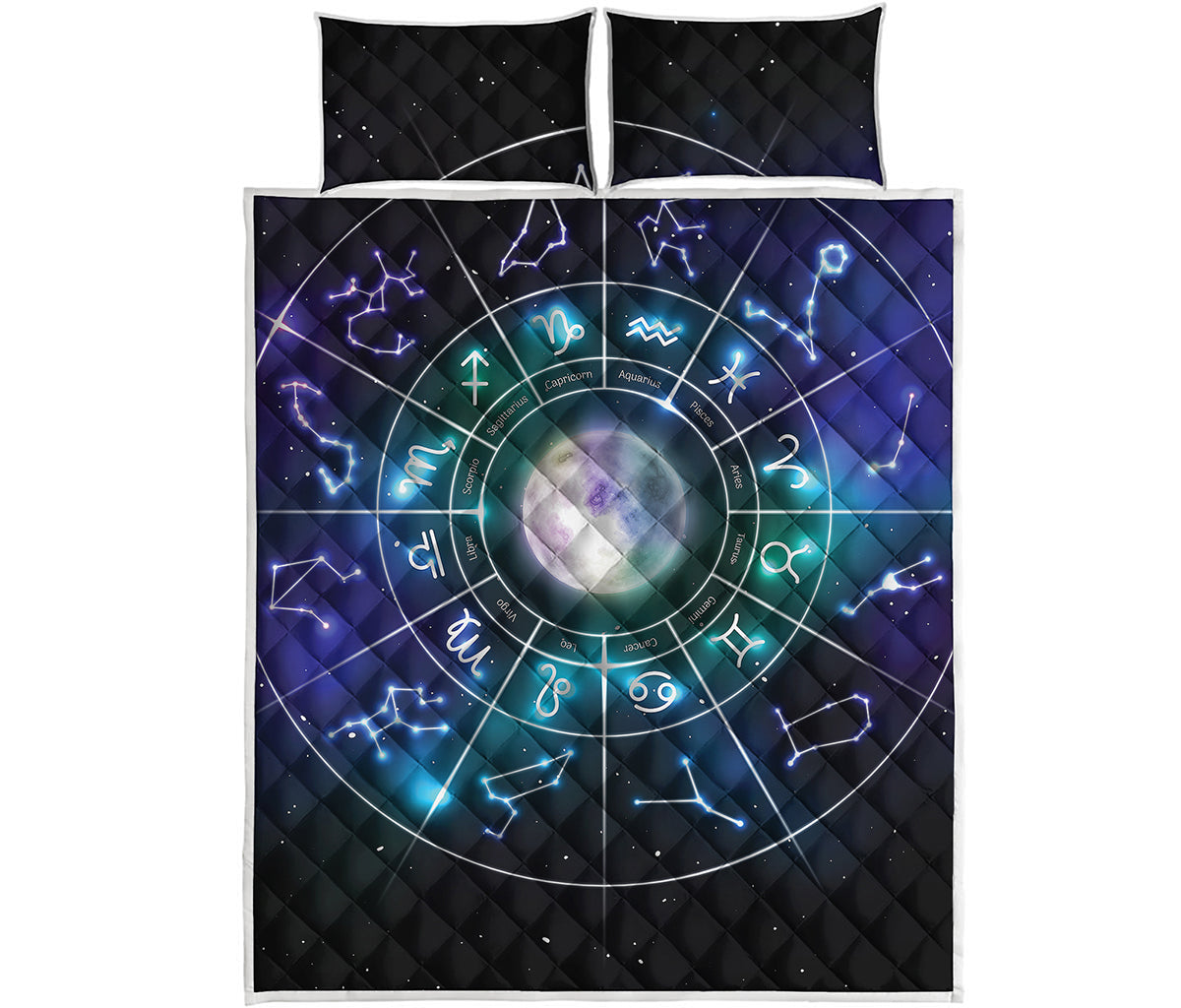 Galaxy Zodiac Wheel Print Quilt Bed Set